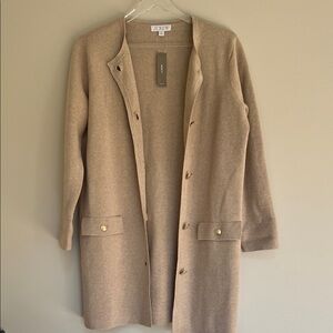 J. Crew Beige Camel Long Giselle Sweater Blazer with Gold Buttons XS